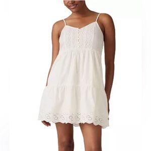 Spaghetti Strap Eyelet Mini Dress - White